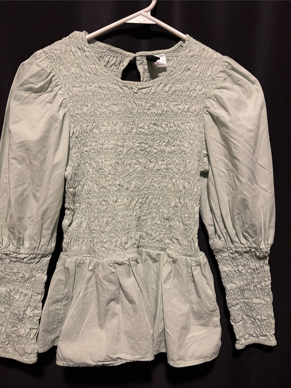 Divided Sage Green Smocked Peplum Puff Sleeve Blouse